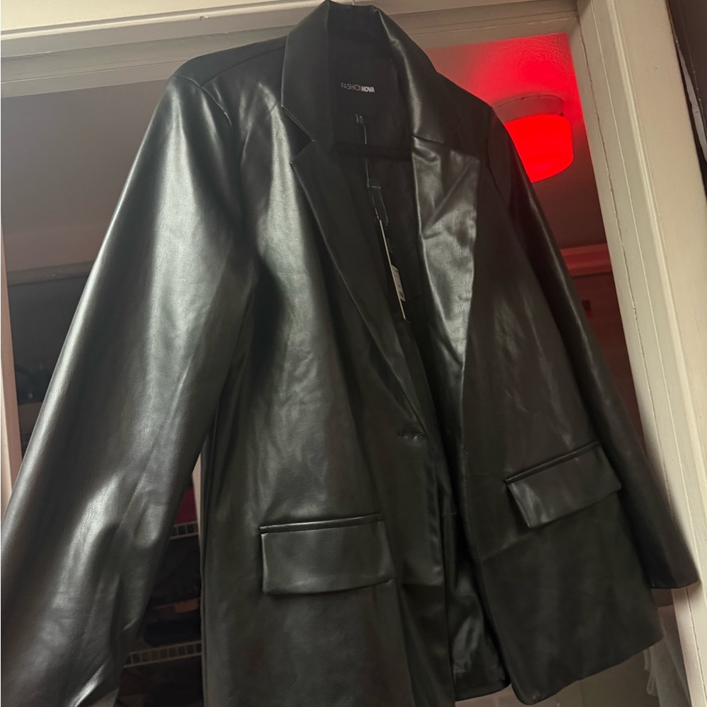 Fashion Nova Sleek Black Faux Leather Blazer